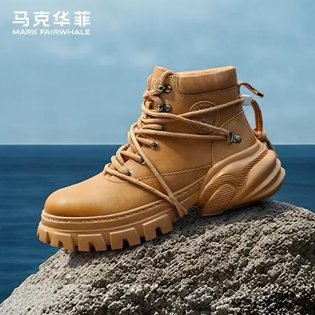 马克华菲马丁靴男士2025新款潮流增高大黄靴户外登山工装靴短靴男商品大图