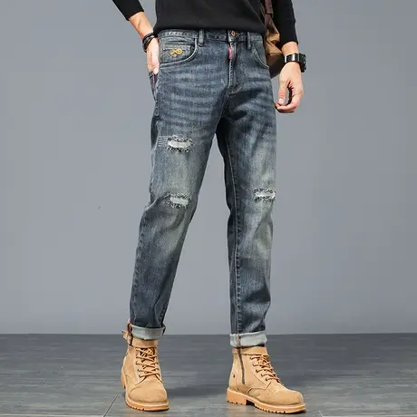 港风休闲潮流男士牛仔裤百搭美式高街牛仔裤直筒男裤潮流牛仔裤商品大图