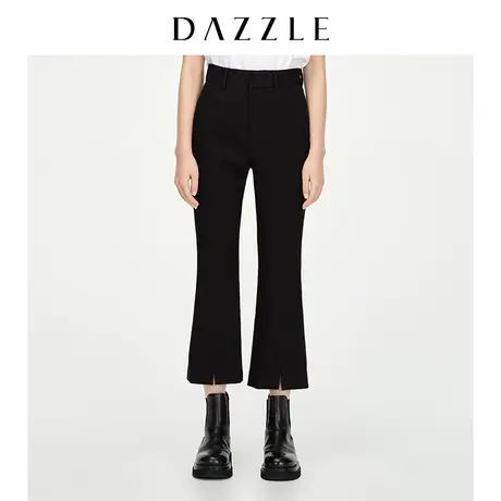 【七七酱专享】DAZZLE地素奥莱 黑色开叉显瘦锥形微喇西裤女2D1Q4商品大图