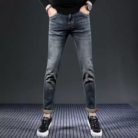 欧洲站牛仔裤男秋冬款潮牌时尚百搭潮流蓝色修身弹力小脚长裤潮牌商品大图