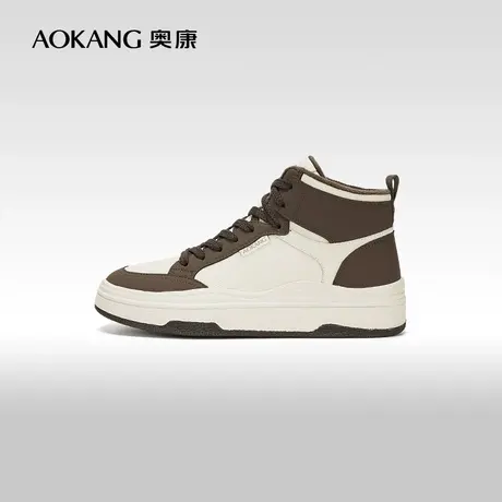 【门店发货】奥康女鞋 2023冬季新款厚底板鞋加绒高帮鞋运动鞋图片