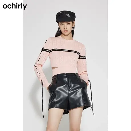 【百亿补贴官方直播】欧时力挖空针织衫秋装短上衣系带商品大图