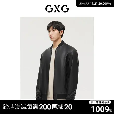 GXG男装 商场同款黑色棒球领明线简约皮衣 22年秋季新品图片