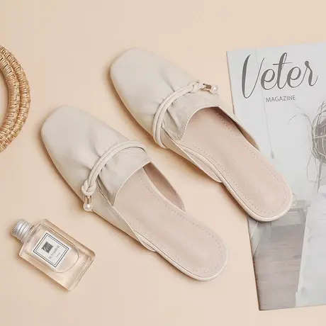 法式包头半拖鞋女2023年新款夏季无后跟懒人平底外穿半托穆勒单鞋图片