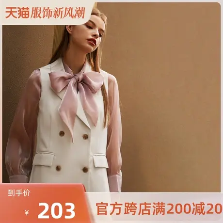 桔熊秋冬季通勤气质宽松双排扣西装中长款背心外套女大码EA3530图片