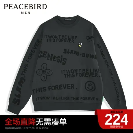 太平鸟男装奥莱 2023印花圆领套头卫衣图片