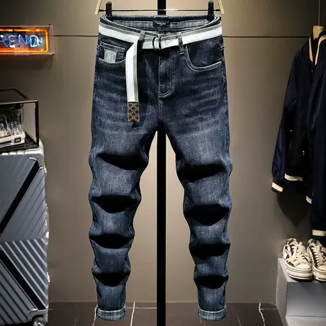 春夏款蓝色潮牌牛仔裤男直筒宽松百搭男士休闲长裤子男韩版潮流款商品大图