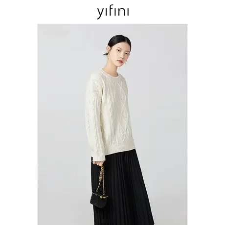 Yifini/易菲宽松百搭提花毛衣女秋冬新款休闲通勤针织毛衫商品大图