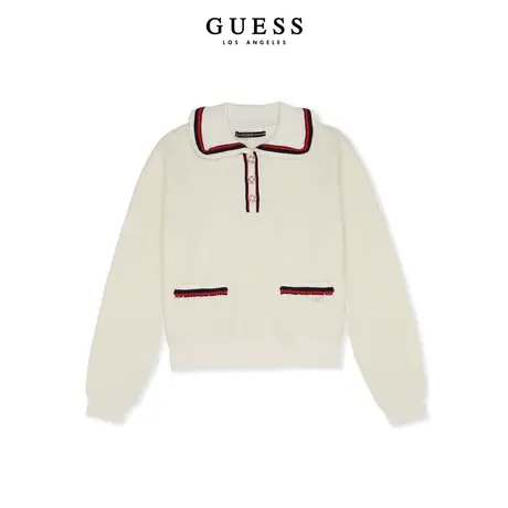 【秀智明星同款】GUESS女士法式小香风翻领含羊毛针织衫-YN4S1659商品大图