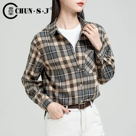 格子衬衫女秋季2023年新款外穿长袖女士宽松洋气外套休闲上衣衬衣图片