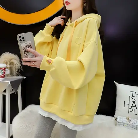 宽松假两件连帽卫衣外套女2024新款春季爆款时尚洋气春秋薄款上衣图片