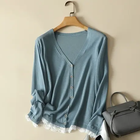 清仓！针织衫女开衫薄款冰丝蕾丝花边披肩外套配裙子外搭防晒衣图片