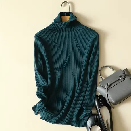 2023秋冬新款修身长袖堆堆高领针织打底衫女紧身毛衣女内搭上衣潮商品大图