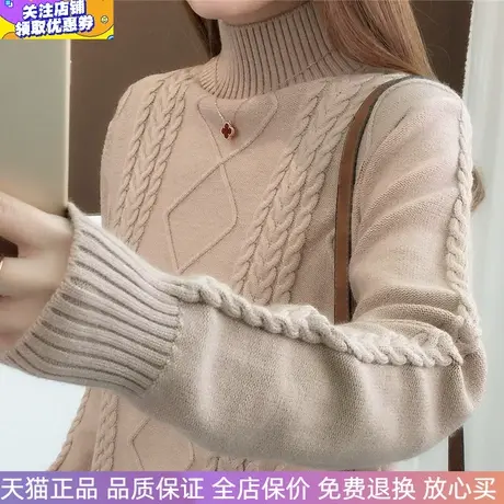 2025秋冬新款女宽松麻花半高领加厚保暖内搭毛衣时尚针织打底衫女商品大图