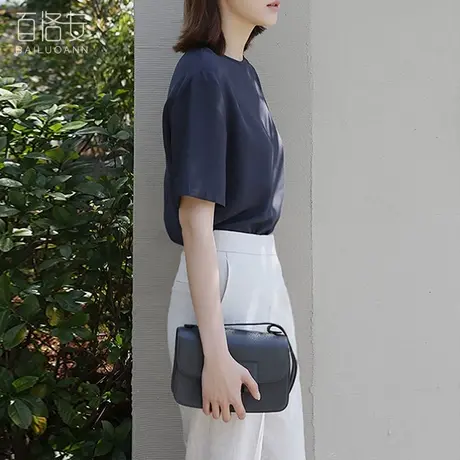 百洛安衬衣女2024夏装新款韩版简约短袖上衣休闲气质圆领t恤衬衫图片