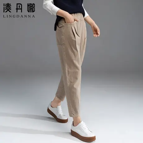 卡其色裤子女高腰老爹裤萝卜裤大码休闲女裤春秋2024年新款哈伦裤商品大图
