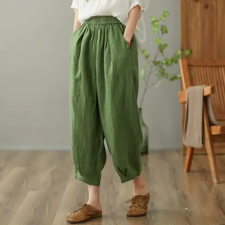dza 高腰显瘦亚麻休闲裤女2023夏季薄款直筒裤宽松百搭棉麻哈伦裤图片
