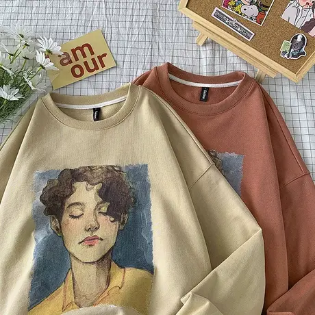 欧美潮牌油画印花卫衣女ins潮韩版宽松薄款复古上衣超火cec外套商品大图