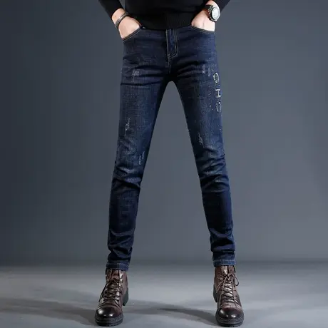 高端牛仔裤男2023新款秋冬蓝色弹力修身小脚男士休闲潮流百搭裤子商品大图