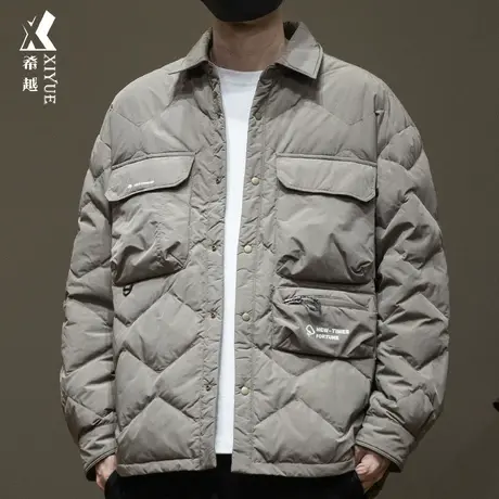 新国标夹克式衬衫羽绒服男空气棉90白鸭绒羽绒外套秋冬宽松大码潮商品大图