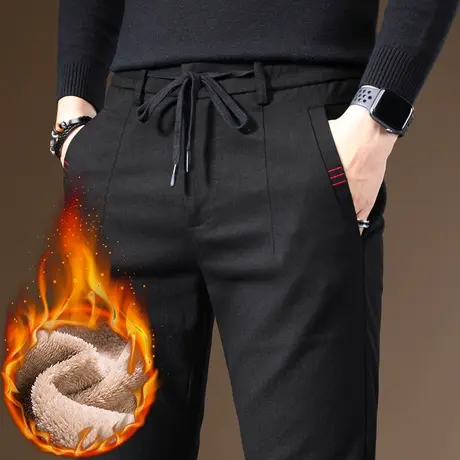 男裤秋冬季加绒裤子加厚休闲长裤男士保暖带绒秋裤潮流外穿加棉裤商品大图