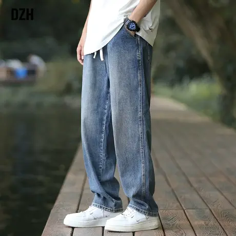 男士蓝色牛仔裤男美式秋冬新款潮牌裤子2023新款休闲直筒裤宽松潮商品大图