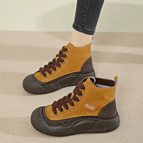 超火厚底鞋子女2023新款爆款秋季炸街老爹鞋复古丑萌高帮运动女鞋图片