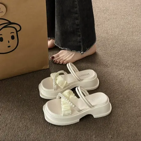 凉鞋女2024年夏季新款韩版拖鞋女外穿时尚百搭防滑露趾厚底凉拖鞋商品大图