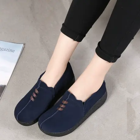 春季新款女鞋中老年休闲鞋一脚蹬厚底妈妈鞋老北京布鞋女增高单鞋商品大图