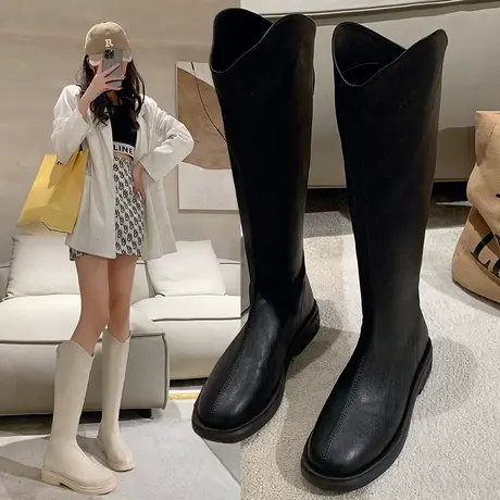 显瘦英伦风高筒长靴女外穿2023年秋季新款时尚百搭厚底瘦瘦长靴女图片