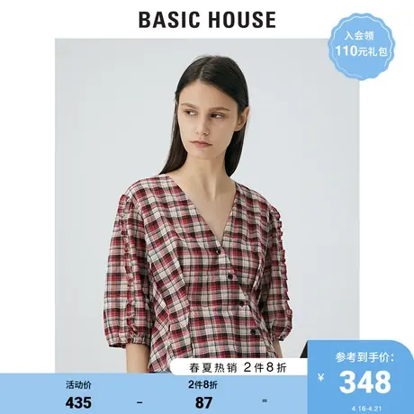 Basic House/百家好2021夏季商场同款时尚宽松格纹衬衣女HVBL321O商品大图