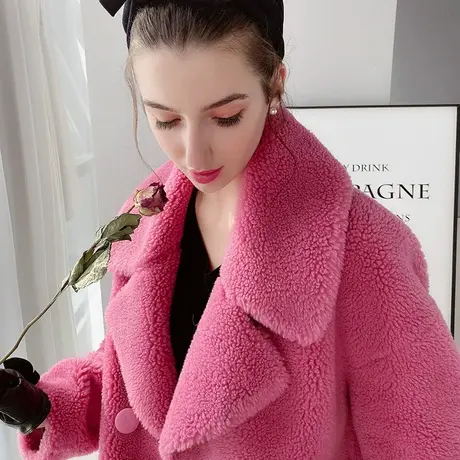 粉红大布娃娃秋冬新款粉红色大衣年轻款时尚气质皮草外套女商品大图