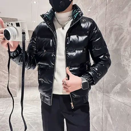 羽绒服男冬季2023新款修身短款冬装字母高级感立领潮牌轻熟外套图片