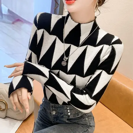 半高领打底衫女秋冬2024新款加厚保暖一体绒毛衣显瘦气质针织上衣商品大图