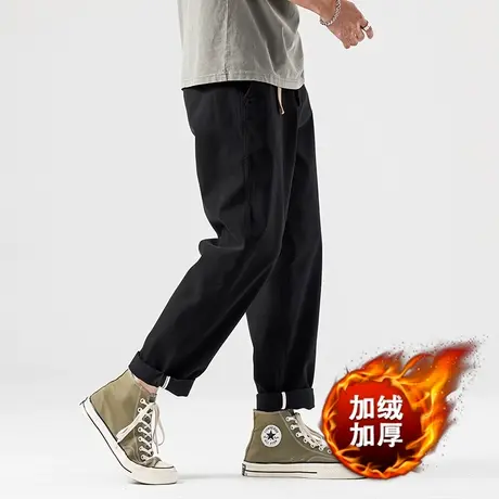 男士冬季加绒裤子男冬款休闲裤男款工装裤潮牌男裤秋冬黑色直筒裤商品大图