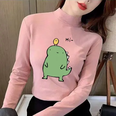 德绒修身中领半高领打底衫女加绒秋冬季内搭长袖t恤百搭正肩上衣商品大图