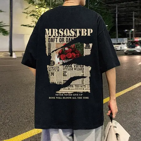 短袖t恤男夏季美式潮牌2025新款宽松半袖港风复古纯棉重磅体恤衫t图片