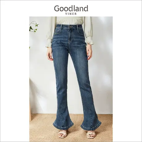 Goodland女装2023春季时尚高腰显瘦马蹄裤棉弹牛仔裤商品大图