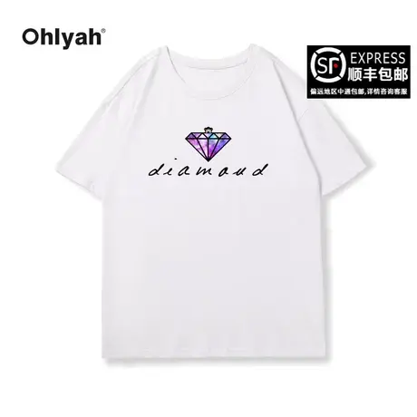 Ohlyah春心新款短袖t恤男女款印花纯棉重磅上衣美式潮牌情侣装商品大图