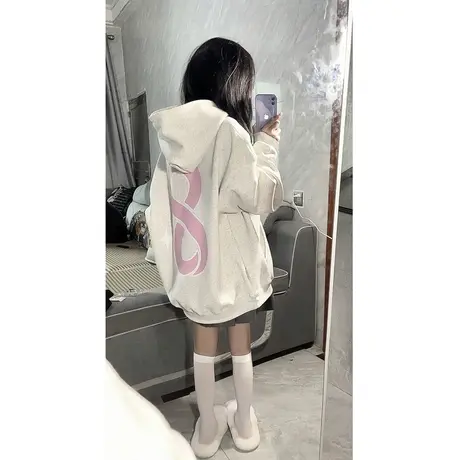 oversize卫衣女宽松早春薄款设计感小个子美式复古连帽上衣外套商品大图