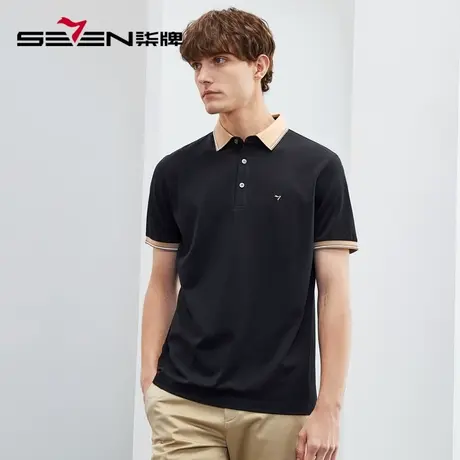 【桑蚕丝】柒牌polo衫男短袖2023夏季新款商务休闲撞色翻领T恤衫图片