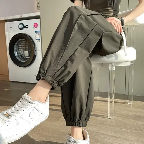 美式速干束脚女春夏2024新款高腰宽松显瘦小个子休闲运动哈伦裤子商品大图