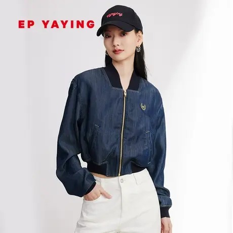 EP YAYING雅莹女装 天丝Polo领短款牛仔夹克 2024春装新款J106A图片