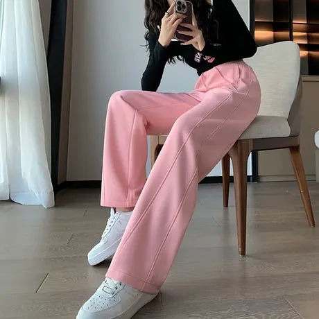 窄版阔腿裤女春秋2023新款高腰垂感拖地纯棉运动休闲香蕉直筒裤子图片