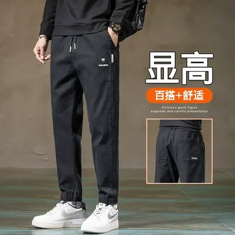 秋天男款宽松束脚九分休闲裤子春秋款松紧腰工装秋季2023新款秋装商品大图
