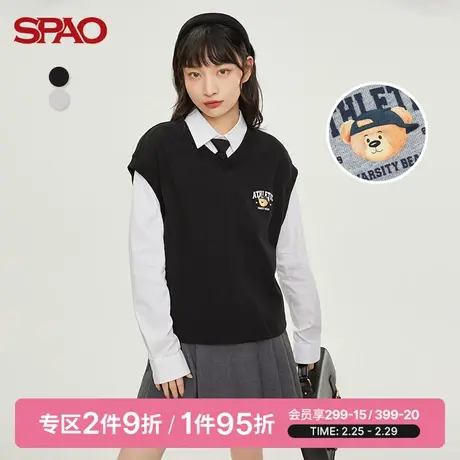 SPAO女士卫衣春季新款WOODI无袖休闲V领卫衣SPMWC22S15图片