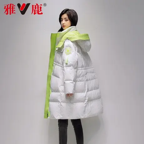 雅鹿中长款羽绒服女冬新款时尚休闲加厚白色工装拼接运动收腰外套商品大图