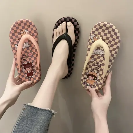 韩国少女心可爱卡通人字拖女夏外穿新款居家软防滑夹脚沙滩凉拖鞋商品大图