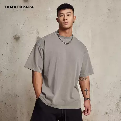 TOMATOPAPA原创夏季运动短袖T恤男潮牌美式宽松休闲短袖百搭T恤商品大图