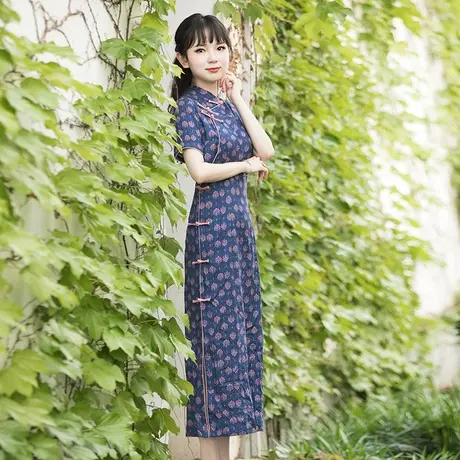 筠雅改良旗袍年轻款高端气质女夏季收腰显瘦短袖复古中式连衣裙子图片